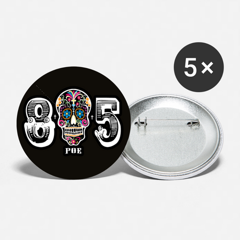 Dia De Los POE BLACK Buttons small 1'' (5-pack) - white