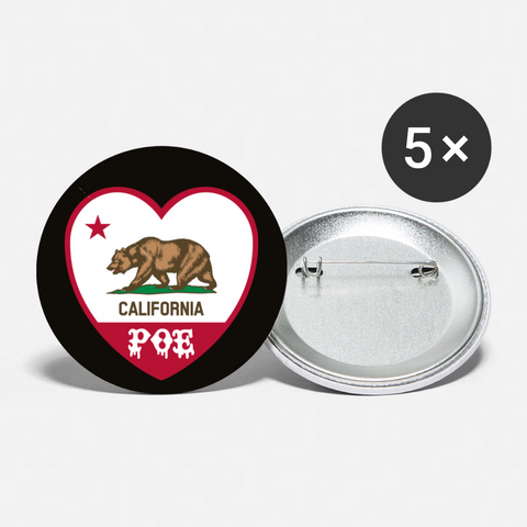 Cali Heart POE BLACK Buttons small 1'' (5-pack) - white